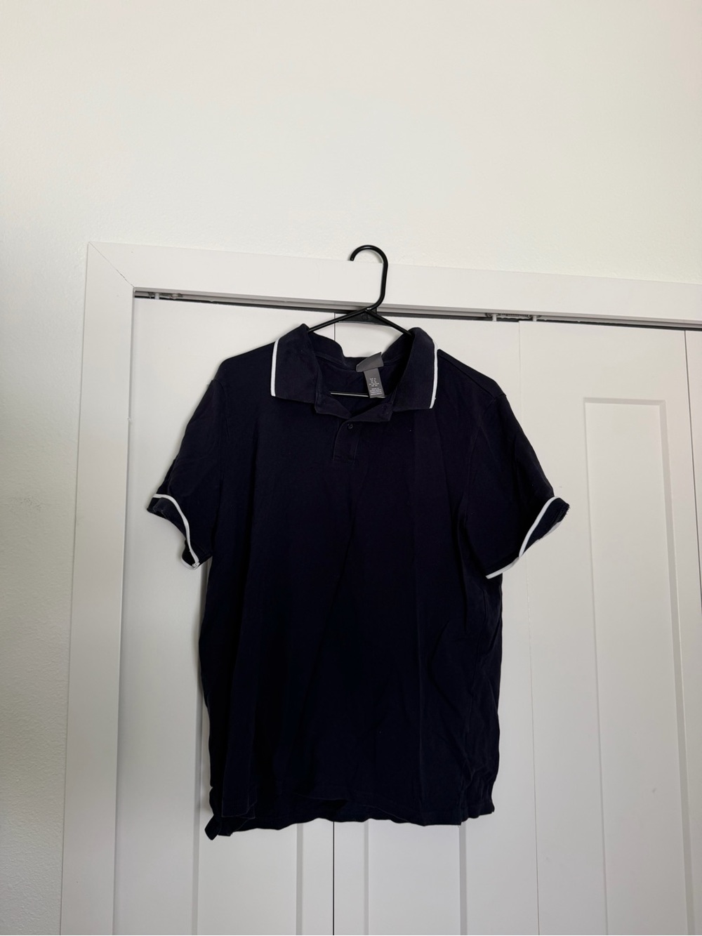 H&M Men's Navy Polo Shirt with White Trim